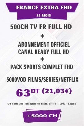 (+1 Gratuit) Abonnement France EXTRA FULL HD +500TV + FULL VOD 4K & 3D