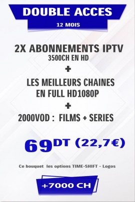 Promotion : 2 x Abonnements 12 mois Mono VIP +5000 chaines TV