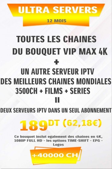 Abonnement IPTV ULTRA SERVEURS (2 en 1) 40000 chaines – Airysat
