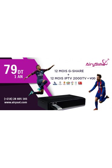 Abonnement 12 mois G-SHARE + 12 Mois IPTV 5000 chaines – Airysat